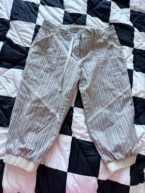 BPC Taupe Striped Drawstring Joggers with Patch Pockets
